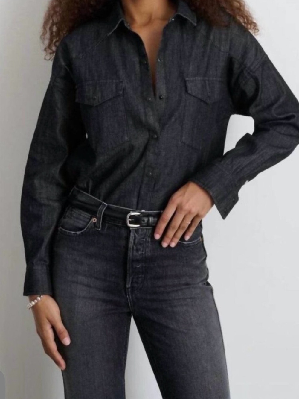 Alex Mill Santa Fe Black Wash Denim Western Snap Button Shirt Size Small